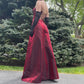 Robe de soirée longue en tulle bordeaux, élégante et vintage, à bretelles spaghetti et perles, style bal de promo, nv3757