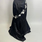 Schwarz und weiß schöne elegante Mode exquisite Blumen Spaghetti-Trägern lange Satin bodenlangen Ballkleid Abendkleid Partykleid nv3729