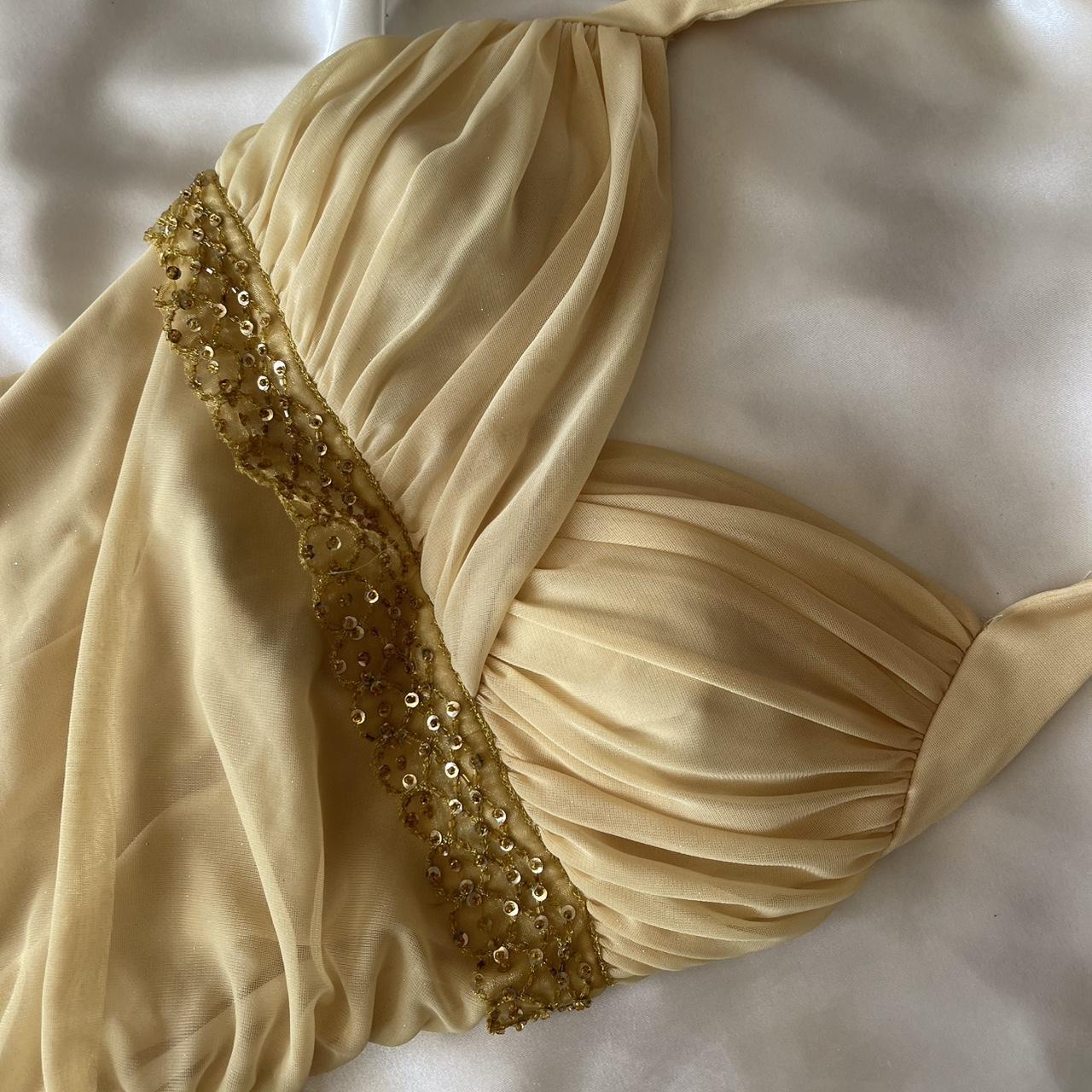 ✨Buttergelbes, modisches Hosenträgerkleid, einzigartig funkelnd, glitzernd, herzförmiger, rückenfreier Ausschnitt, Perlenquaste, langes Chiffon-Ballkleid NV5378
