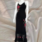 Robe de soirée asymétrique mi-longue à fleurs rouges et noires, magnifique robe de bal, robe de soirée, nv4576