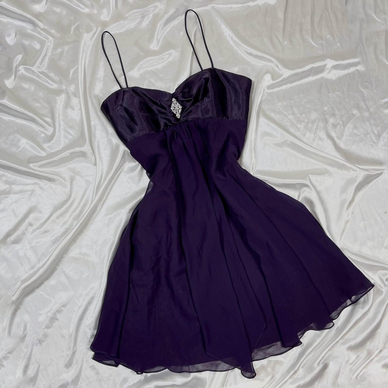 Y2K Lila Kurzes Satin-Chiffon-Ballkleid im Feenstil, Heimkehrkleid, nv4466