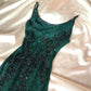 Superbe et élégante robe de bal longue rétro verte à perles exquises nv5383