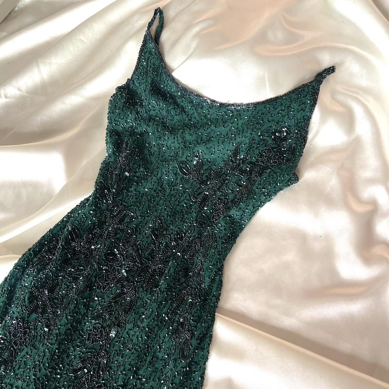 Superbe et élégante robe de bal longue rétro verte à perles exquises nv5383