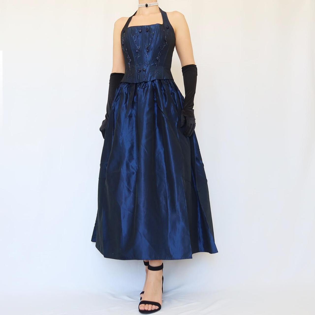 Blau Vintage Elegante Zarte Blumen Perlen Quadratischen Hals Neckholder Lange Satin Fee Ballkleid Abendkleid Geburtstag Party Kleid Ballkleid nv4002