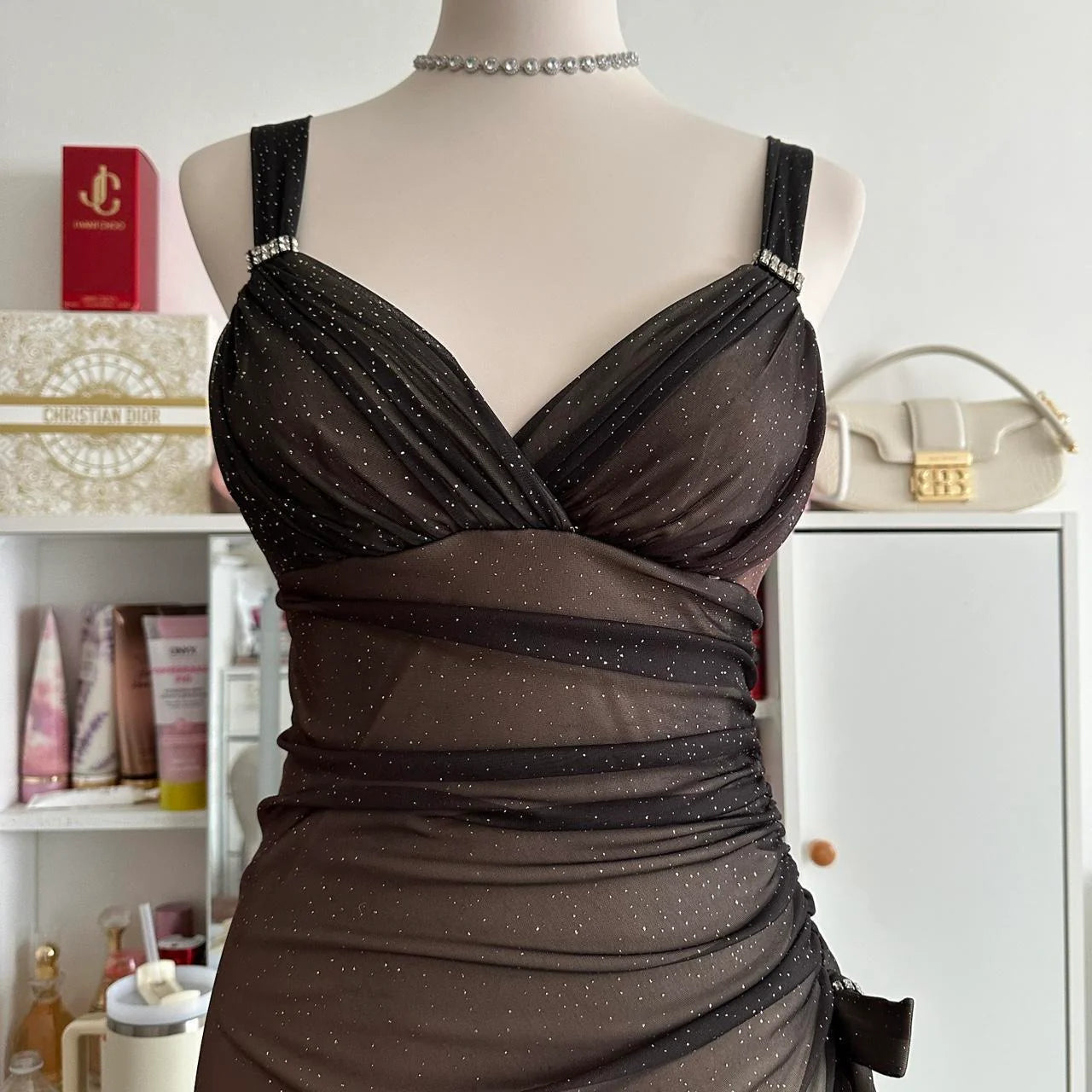 Robe longue à paillettes unique et élégante, dégradé marron et crème, robe de soirée vintage en mousseline de soie et tulle, robe de bal, robe de soirée, robe de bal nv4249