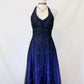 Robe de soirée longue en tulle bleu foncé à paillettes et perles, style vintage, robe de soirée nv4980