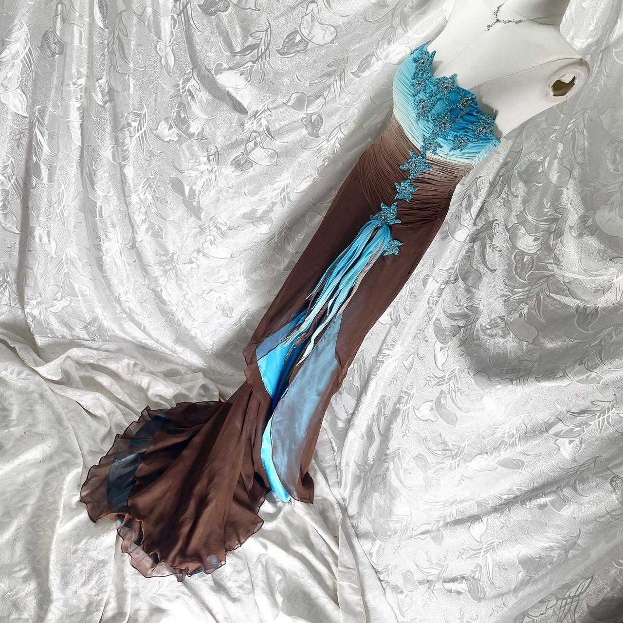 Robe sirène longue en mousseline de soie, dégradé bleu-marron, exquise, perlée, robe de bal nv5417
