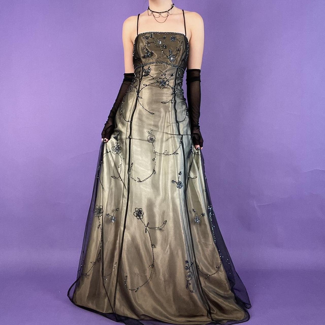 Braun Retro Fashion Gradient Exquisite Perlenbesatz Spaghetti-Trägern Lange Elegante Tüll Ballkleid Abendkleid Partykleid Ballkleid nv3754
