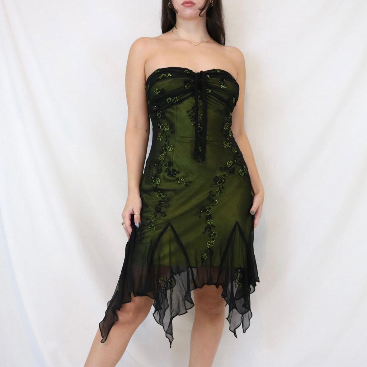 ✨💚Vintage Perlenbesetztes grünes Feen-Lang-Chiffon-Mini-Kleid für formelle Heimkehr, Geburtstagspartykleid, nv4991