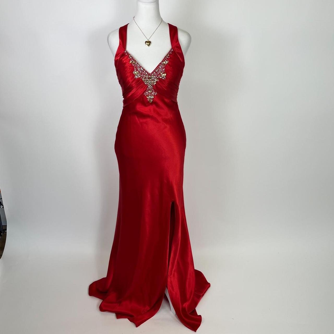 Rot schöne elegante Mode exquisite Perlen Spaghetti-Trägern lange Satin Schlitz Ballkleid Abendkleid Partykleid nv3728