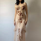 Romantisches hellbraunes, mit Perlen verziertes Chiffon-Ballkleid mit Blumenmuster, NV5363