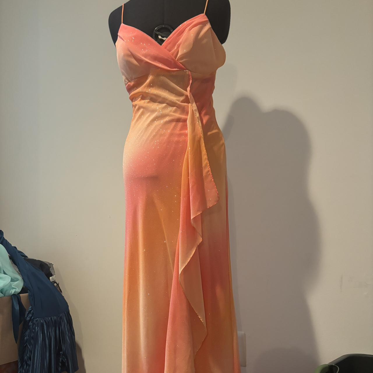 Orange Fashion Gradient Elegante Ärmellose Lange Chiffon Bodenlangen Ballkleid Abendkleid Partykleid nv3722