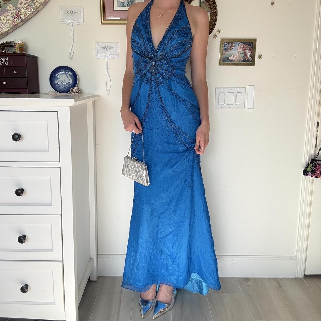 Blaues, funkelndes, langes Ballkleid mit Perlen, Abendkleid, Partykleid, nv4681