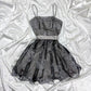 Kurzes Satin Y2K schwarzes Glitzer-Ballkleid, Homecoming-Kleid, Gothic-Kleid, Feenkleid, nv5371