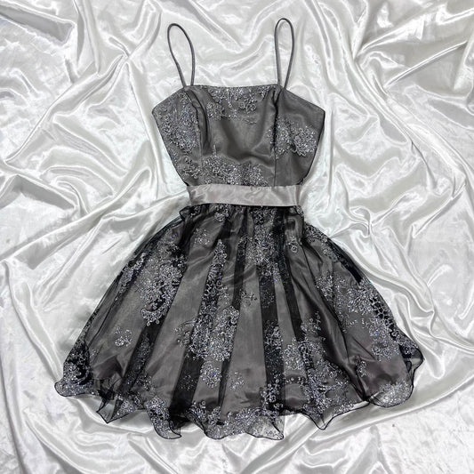 Robe de bal courte en satin noir pailleté Y2K, robe de bal, robe gothique, robe de fée, nv5371