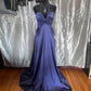 Blaues schlichtes, elegantes V-Ausschnitt-Sling-Lang-Satin-Ballkleid, Abendkleid, Partykleid nv3688