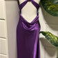 Robe de soirée longue en satin violet, style vintage, exquise, perlée, longueur au sol, robe de bal, robe de soirée nv3704
