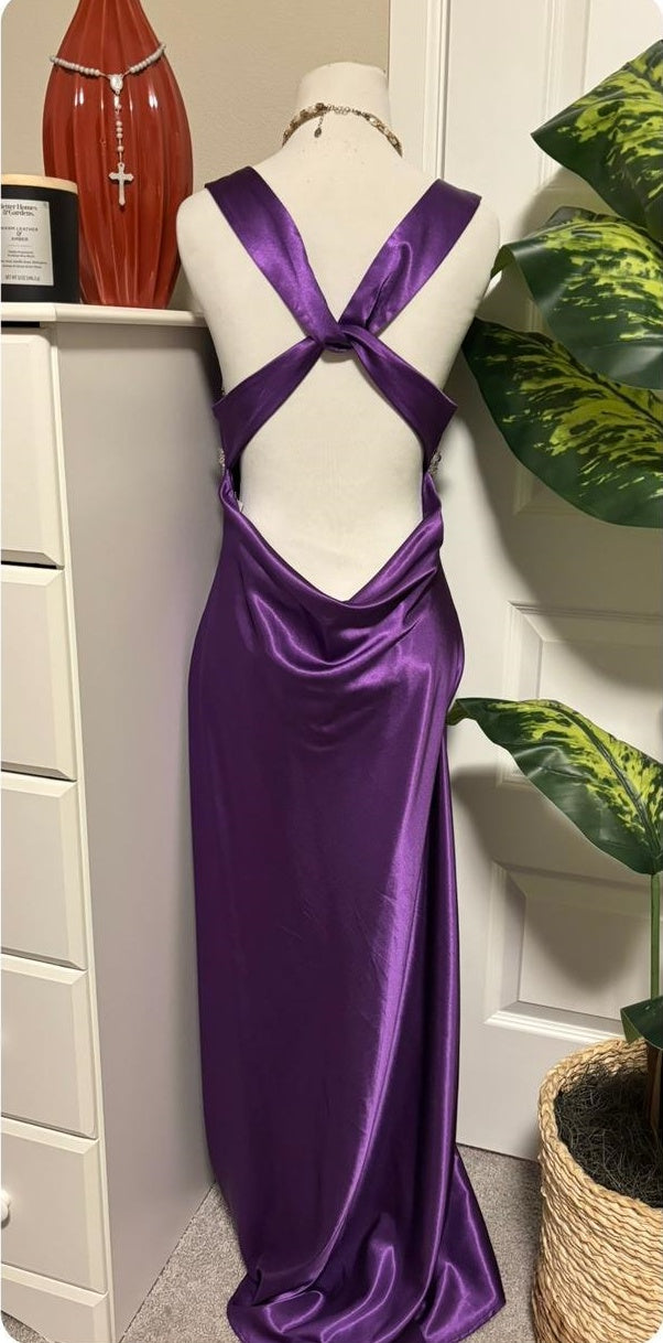 Robe de soirée longue en satin violet, style vintage, exquise, perlée, longueur au sol, robe de bal, robe de soirée nv3704
