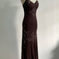 🧚🏼‍♂️Seltenes Vintage-Maxikleid im Y2K-Stil im böhmischen Stil mit brauner Spitze, Perlen, Pailletten und Blumenstickerei, elegantes Ballkleid, Abendkleid, Partykleid, NV4408