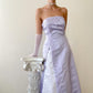 Robe de soirée longue en satin et tulle, tenue de bal élégante et raffinée, style vintage, violet clair, motif floral, perles, pour anniversaire, nv4001