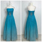 Robe de soirée longue en satin bleu, magnifique, brillante, exquise, perles, élégante, élégante, en mousseline de soie, robe de bal formelle, robe de soirée, nv3645