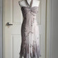 🧚🏼‍♂️Robe de soirée vintage gris chaud Y2K, style bohème, florale, brodée de perles, dos nu, robe de bal, robe de soirée, robe d'invité de mariage, nv4405