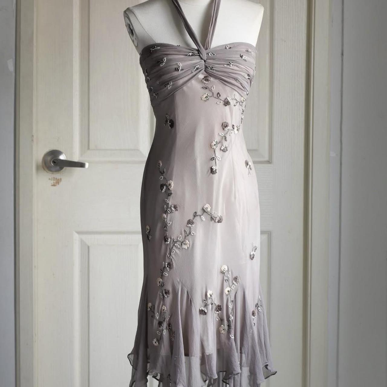 🧚🏼‍♂️Robe de soirée vintage gris chaud Y2K, style bohème, florale, brodée de perles, dos nu, robe de bal, robe de soirée, robe d'invité de mariage, nv4405