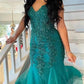 Green elegant exquisite applique beading long tulle ball gown evening dress party dress nv1404