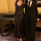 Robe de soirée longue en mousseline de soie marron et noire, exquise, à bretelles spaghetti perlées, pour femme, robe de bal, robe de soirée nv3744