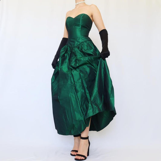 NiceVestidos - Robe de soirée longue en satin vert foncé, simple et tendance, style rétro, Nv5634