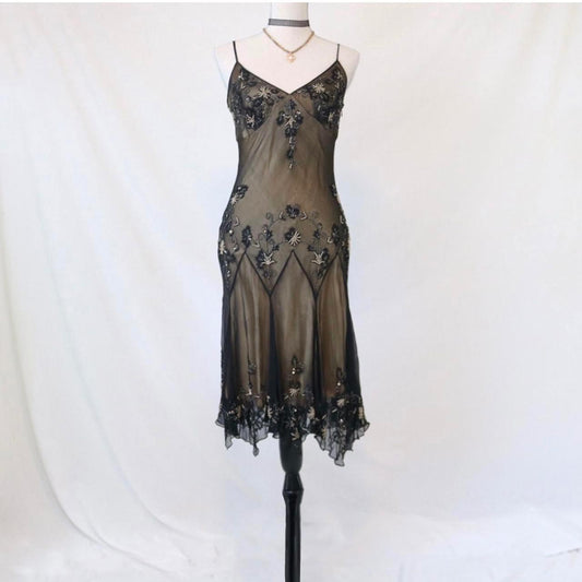 Braunes, perlenbesetztes, kurzes/mittellanges Chiffon-Heimkehrkleid, Geburtstagspartykleid, nv4978