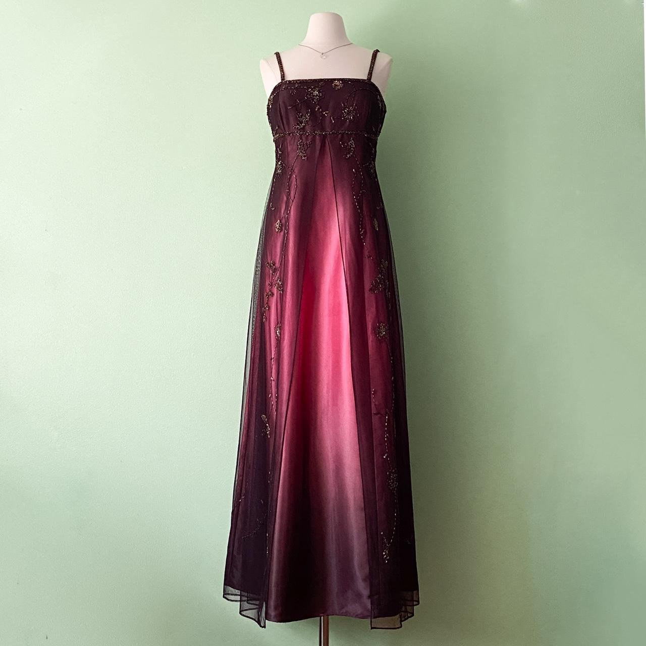 NiceVestidos - Robe longue bordeaux à fleurs et perles, style vintage, en tulle, pour femme, NV5648