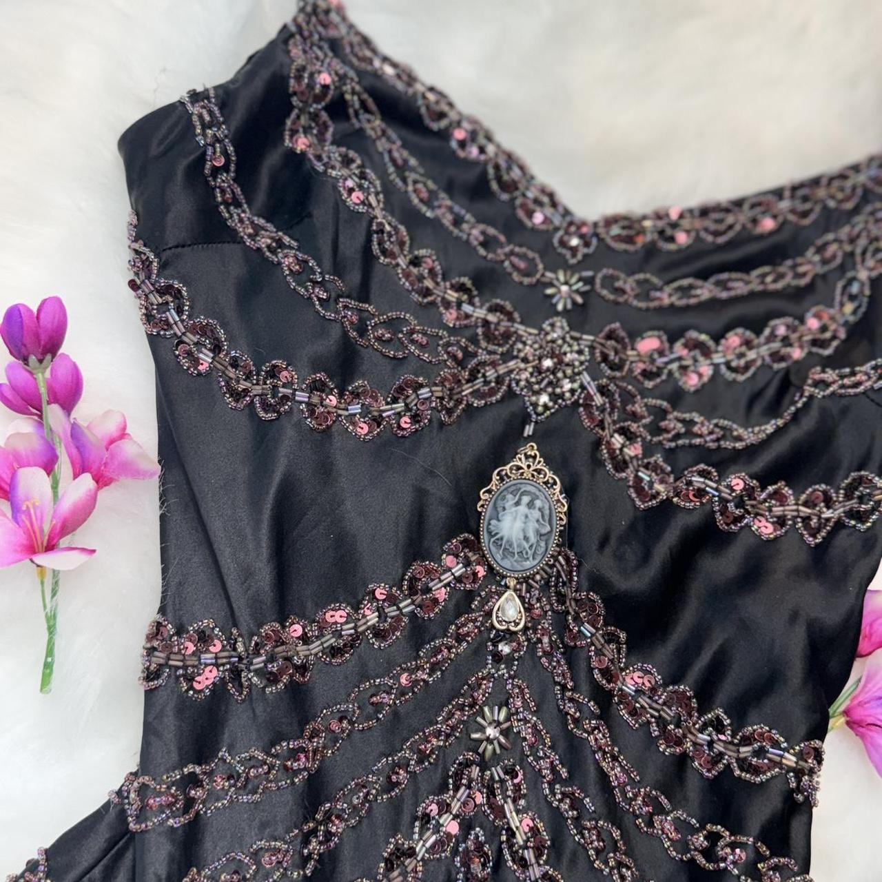 Schwarzes, exquisites, langes Chiffon-Ballkleid mit Perlen, NV5329