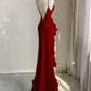 Black/Red/White Elegant Spaghetti Strap Backless Long Ruffle Mermaid Slim Ball Gown Evening Dress nv3518