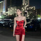 Robe d'anniversaire simple, élégante et fine, sans bretelles, rouge, robe de soirée, robe de bal, robe de soirée, nv2328