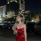 Robe d'anniversaire simple, élégante et fine, sans bretelles, rouge, robe de soirée, robe de bal, robe de soirée, nv2328