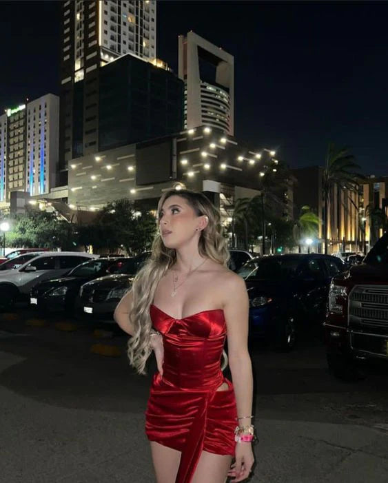 Robe d'anniversaire simple, élégante et fine, sans bretelles, rouge, robe de soirée, robe de bal, robe de soirée, nv2328