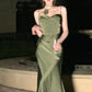 Green Elegant Mermaid Spaghetti Strap Satin Long Ball Gown Evening Gown Party Dress nv2325