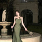 Green Elegant Mermaid Spaghetti Strap Satin Long Ball Gown Evening Gown Party Dress nv2325