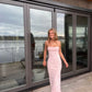 Pink Elegant Spaghetti Strap Pleated Long Banquet Dress Wedding Guest Dress Evening Dress Party Dress Prom Dress nv1784