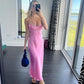 🌷Robe de soirée longue en satin rose clair, élégante et charmante, robe de soirée, robe de bal nv3993