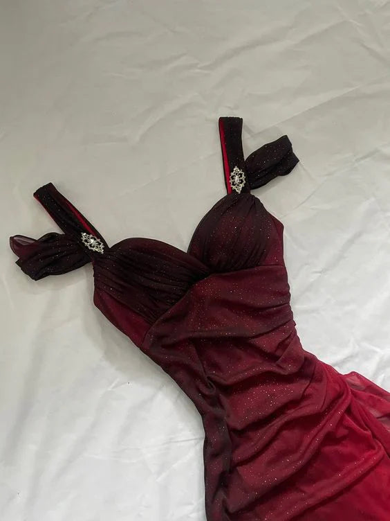 Burgundy Shiny Elegant Off Shoulder Ruffles Fashion Elegant Long Chiffon Prom Dress Evening Gown Party Dress nv4149