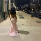 Pink Sexy Elegant Mermaid Spaghetti Strap Sleeveless Lace Long Prom Dress Birthday Party Dress Evening Dress nv2546