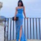 Blue suspenders fashionable sexy long chiffon ball gown see-through ball gown evening dress party dress holiday beach dress nv3493