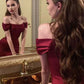 Robe de soirée longue à lacets et épaules dénudées style sirène bordeaux sexy nv1968