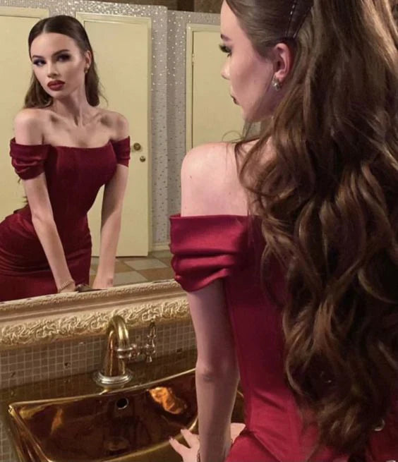 Robe de soirée longue à lacets et épaules dénudées style sirène bordeaux sexy nv1968