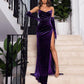 Robe de soirée longue sexy couleur raisin sirène à épaules dénudées (avec gants) nv2038