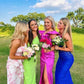 Sexy A line Square Neckline Long Pink Slit Prom Dress Party Dresses nv1723