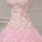 Pink Luxury Exquisite Floral Long Elegant Fairy Ball Gown Off Shoulder Tulle Ball Gown nv3307