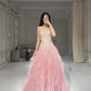 Pink Luxury Exquisite Floral Long Elegant Fairy Ball Gown Off Shoulder Tulle Ball Gown nv3307